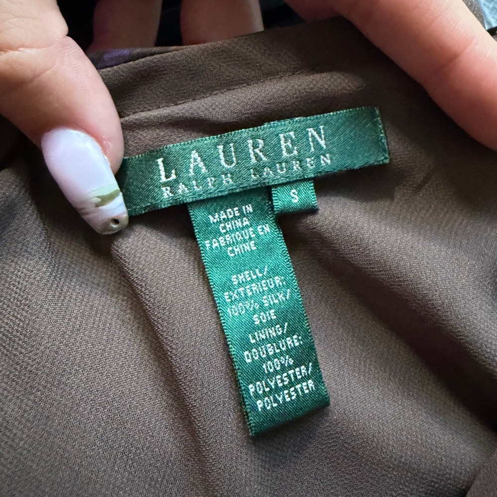 Vintage Lauren Ralph Lauren 100% Silk Plaid Ruffle Midi Skirt Brown Womens Small - Picture 2 of 5